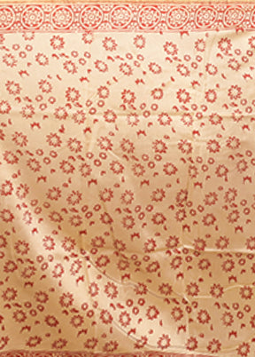 Cream Chanderi Silk Saree With Blouse Piece