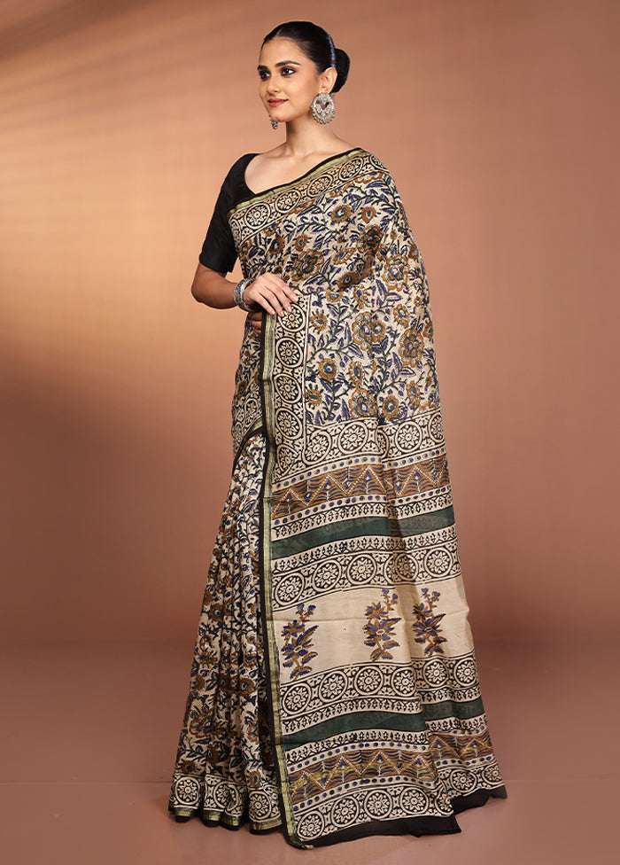 Cream Chanderi Silk Saree With Blouse Piece