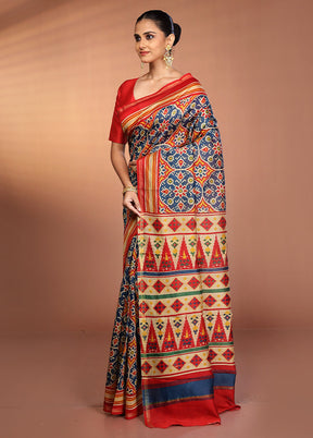 Multicolor Chanderi Silk Saree With Blouse Piece