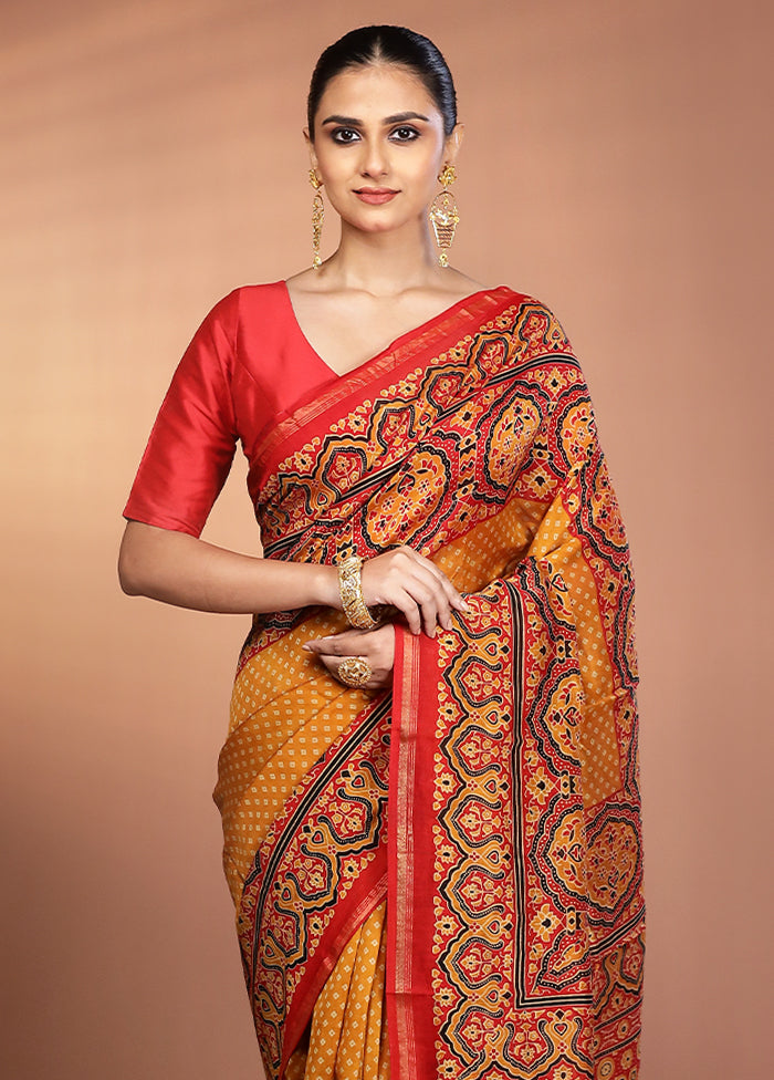 Yellow Chanderi Silk Saree With Blouse Piece