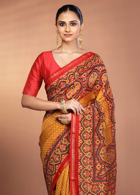 Yellow Chanderi Silk Saree With Blouse Piece