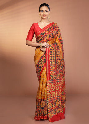 Yellow Chanderi Silk Saree With Blouse Piece