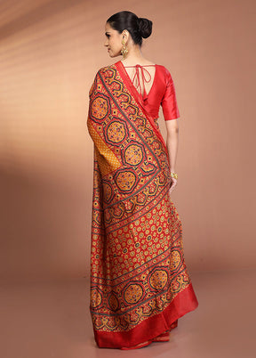 Yellow Chanderi Silk Saree With Blouse Piece