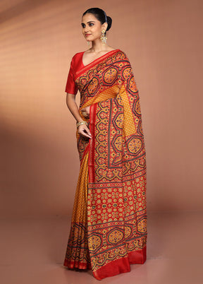 Yellow Chanderi Silk Saree With Blouse Piece
