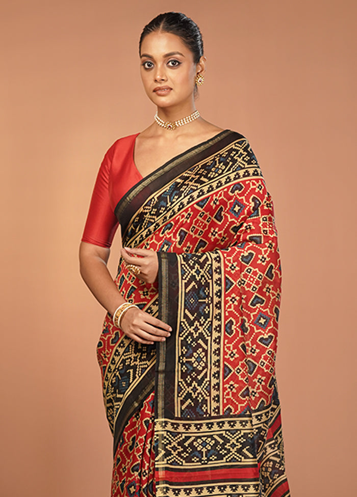 Red Chanderi Silk Saree With Blouse Piece