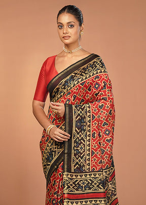 Red Chanderi Silk Saree With Blouse Piece