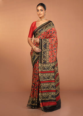 Red Chanderi Silk Saree With Blouse Piece