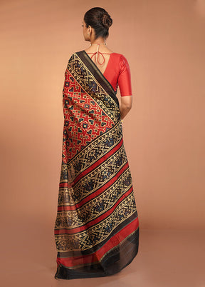 Red Chanderi Silk Saree With Blouse Piece