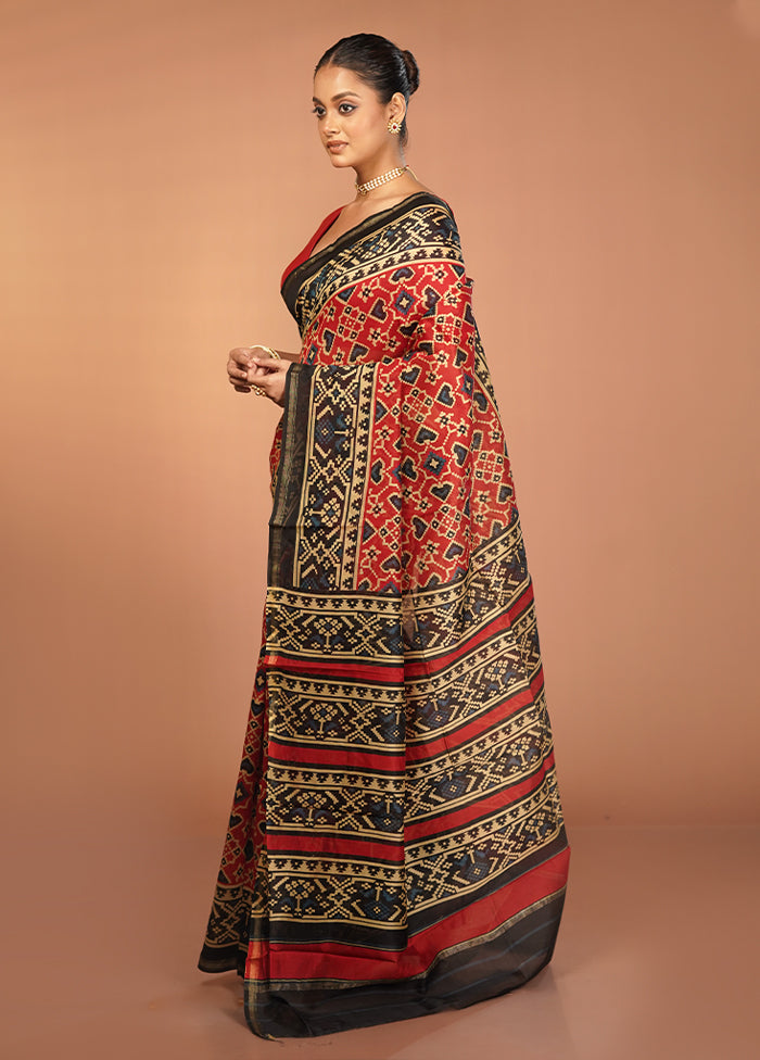 Red Chanderi Silk Saree With Blouse Piece