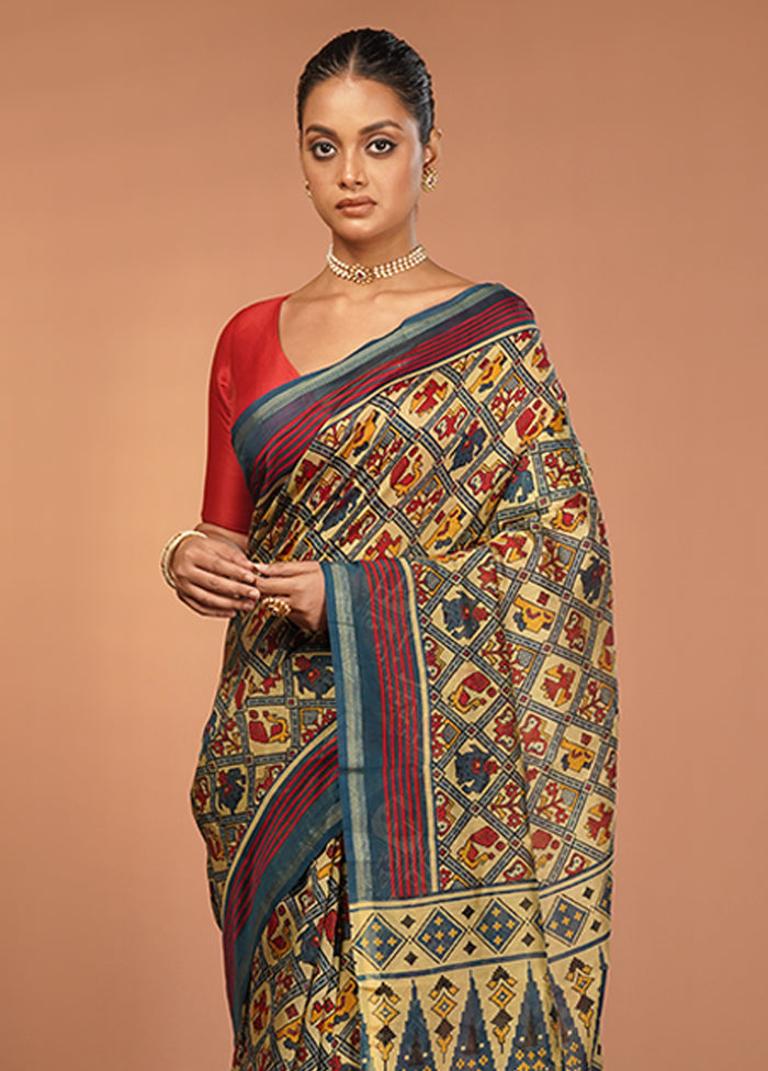 Cream Chanderi Silk Saree With Blouse Piece