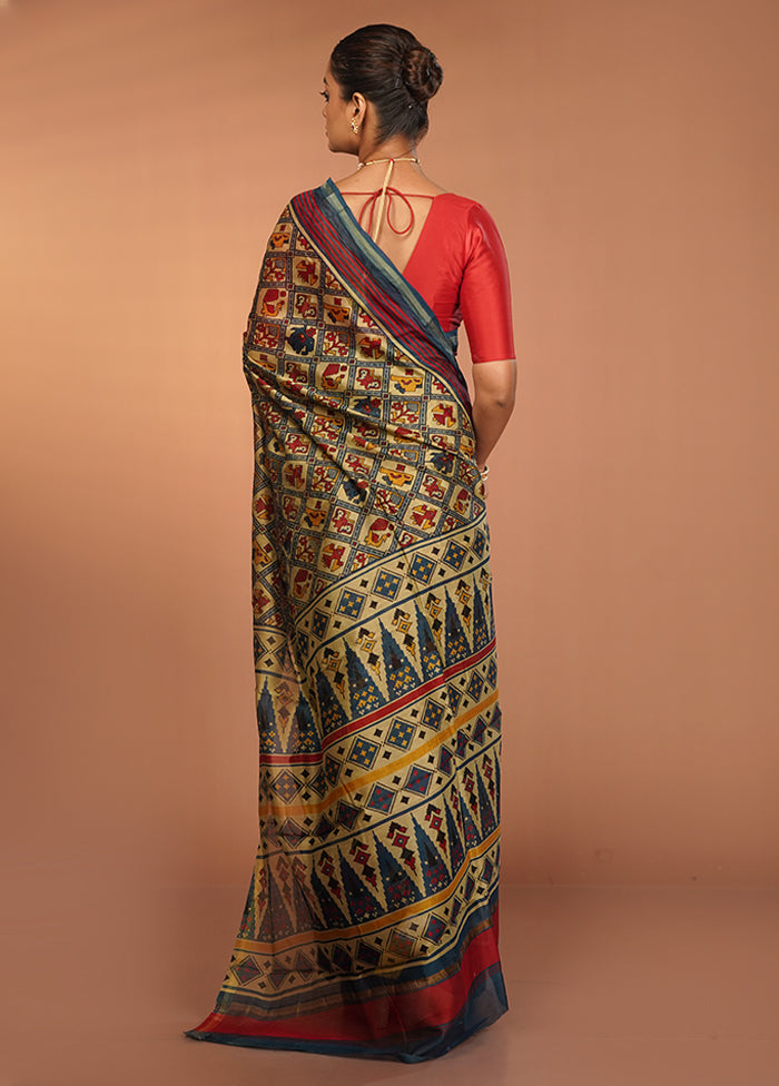 Cream Chanderi Silk Saree With Blouse Piece