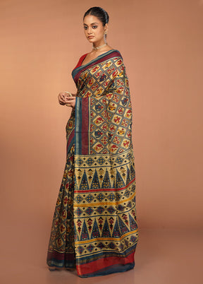 Cream Chanderi Silk Saree With Blouse Piece