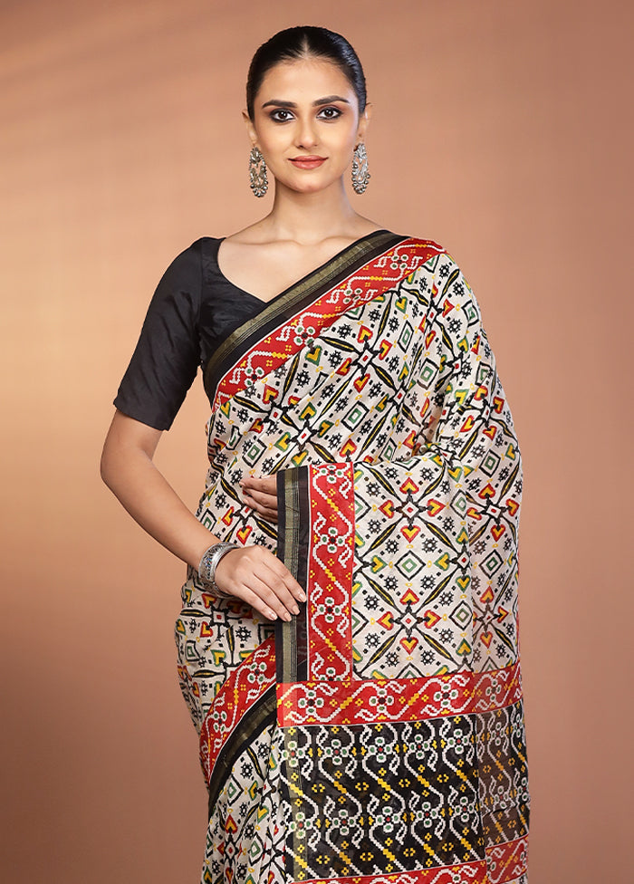 White Chanderi Silk Saree With Blouse Piece