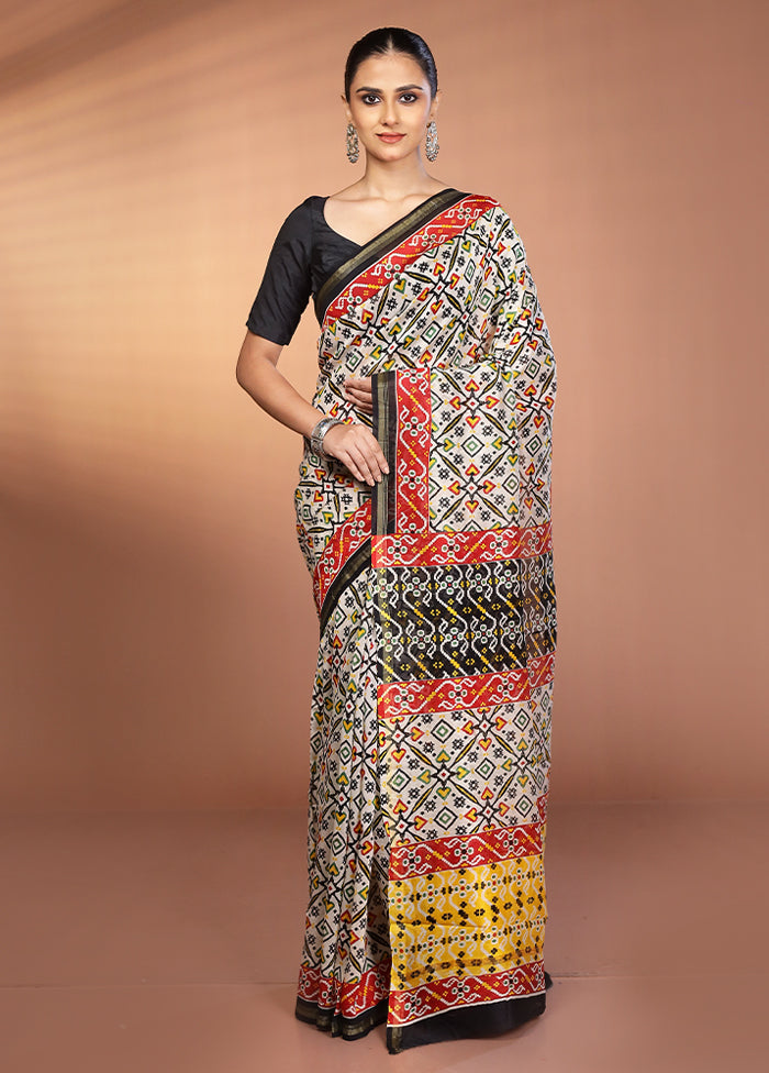 White Chanderi Silk Saree With Blouse Piece