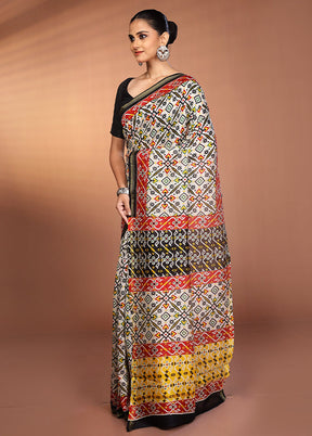 White Chanderi Silk Saree With Blouse Piece