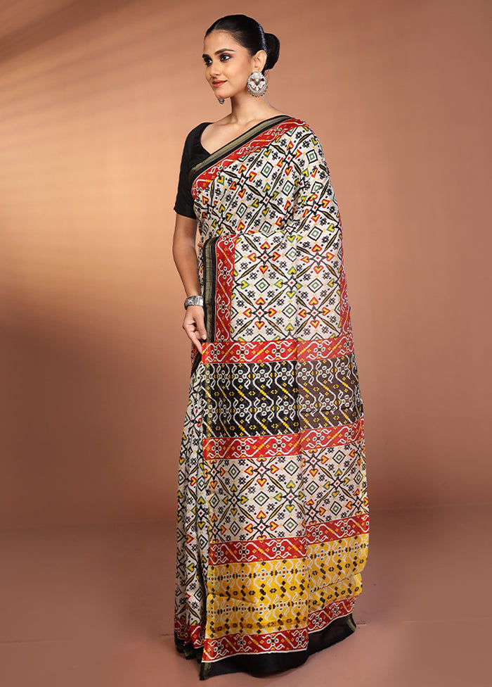 White Chanderi Silk Saree With Blouse Piece