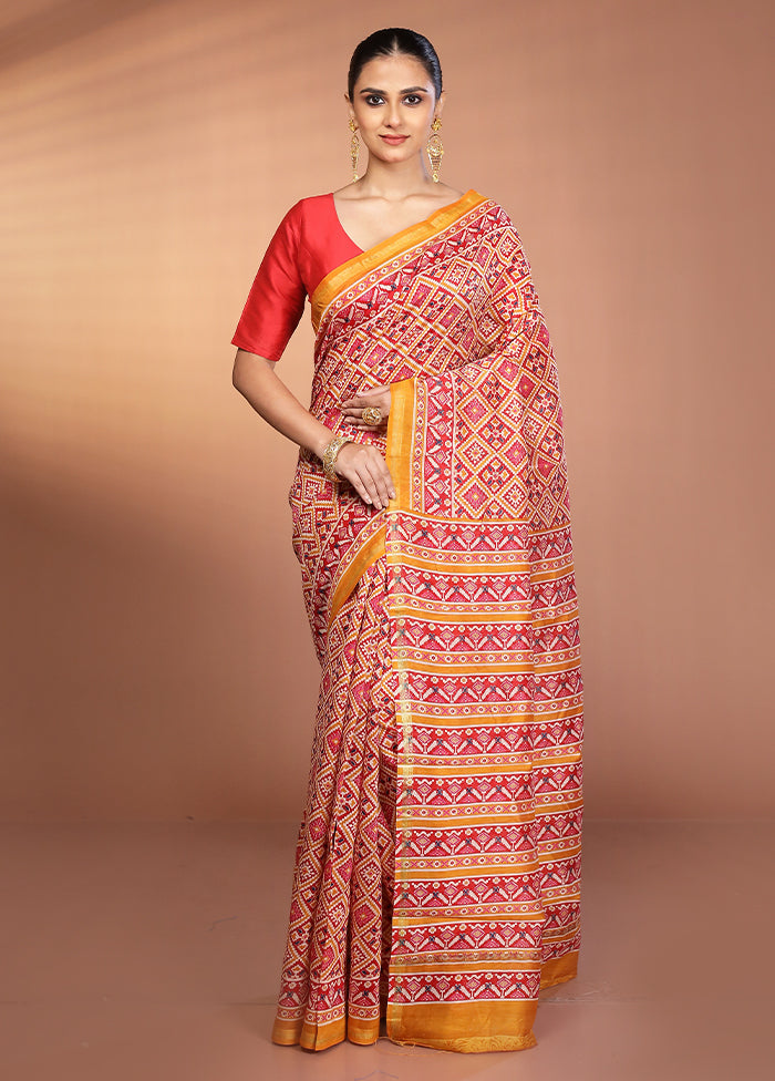 Multicolor Chanderi Silk Saree With Blouse Piece
