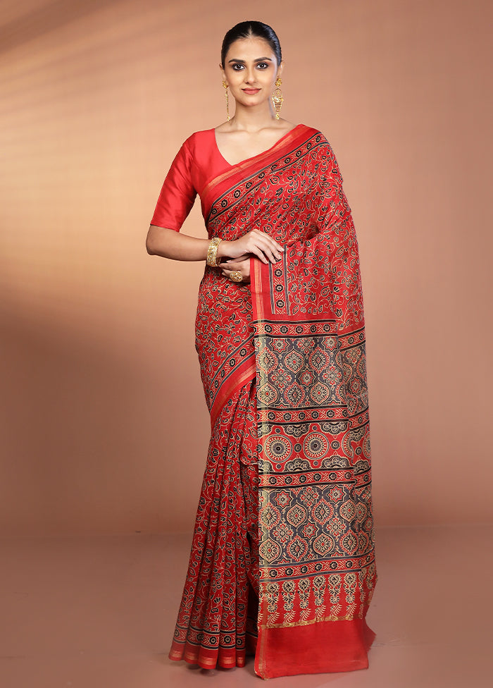 Red Chanderi Silk Saree With Blouse Piece