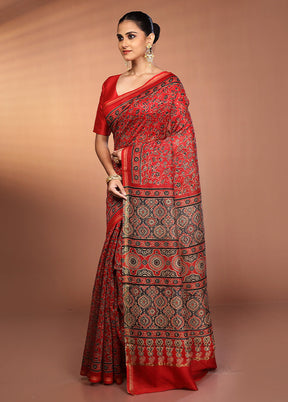 Red Chanderi Silk Saree With Blouse Piece