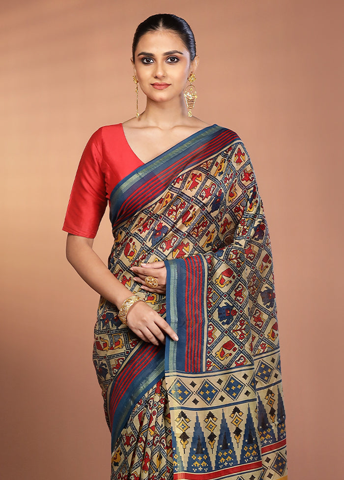 Multicolor Chanderi Silk Saree With Blouse Piece
