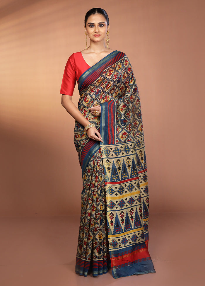 Multicolor Chanderi Silk Saree With Blouse Piece