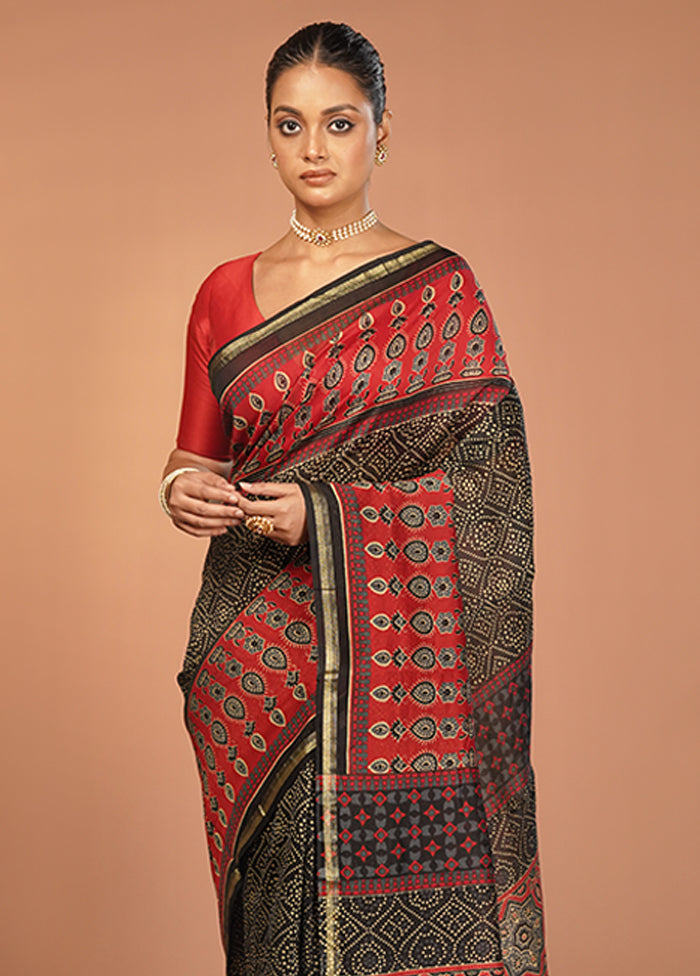 Black Chanderi Silk Saree With Blouse Piece