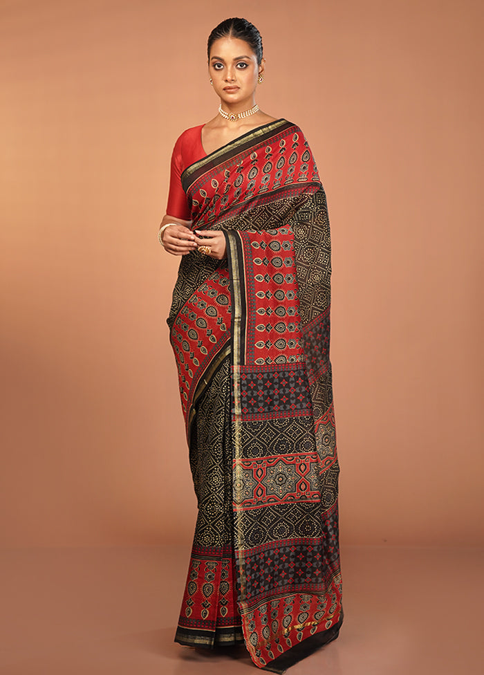 Black Chanderi Silk Saree With Blouse Piece