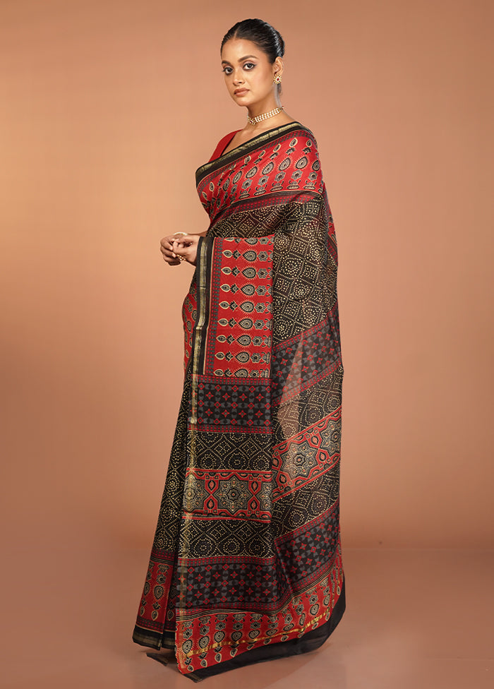 Black Chanderi Silk Saree With Blouse Piece