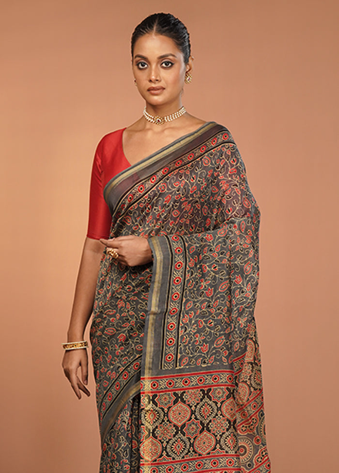 Grey Chanderi Silk Saree With Blouse Piece
