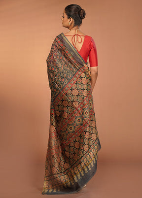 Grey Chanderi Silk Saree With Blouse Piece