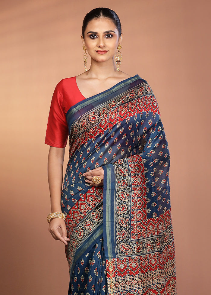 Blue Chanderi Silk Saree With Blouse Piece