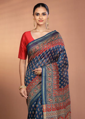 Blue Chanderi Silk Saree With Blouse Piece