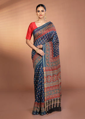 Blue Chanderi Silk Saree With Blouse Piece