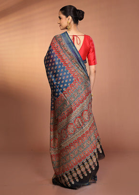 Blue Chanderi Silk Saree With Blouse Piece