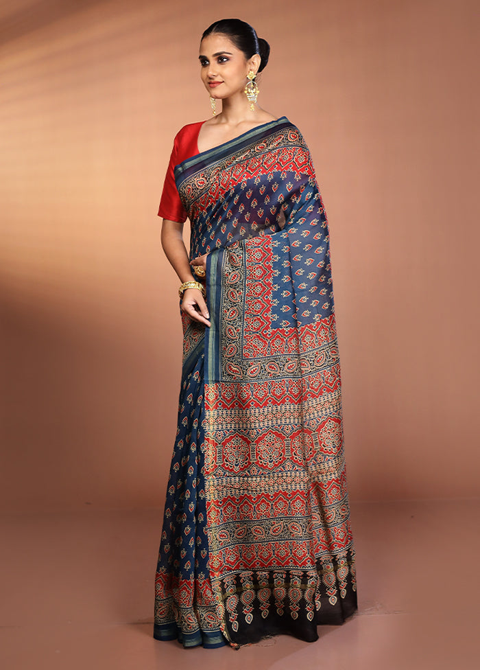 Blue Chanderi Silk Saree With Blouse Piece