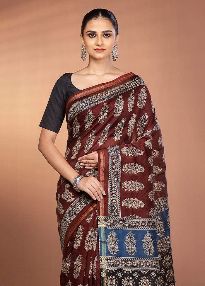 Maroon Chanderi Silk Saree With Blouse Piece
