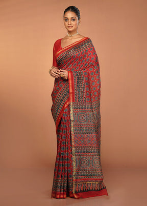 Red Chanderi Silk Saree With Blouse Piece