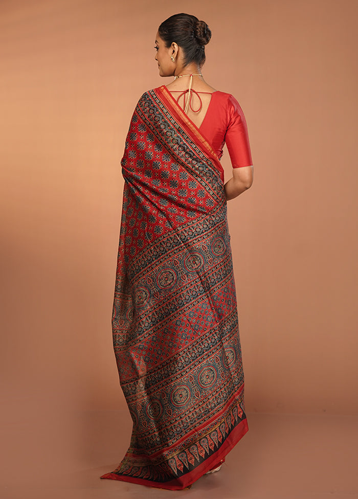 Red Chanderi Silk Saree With Blouse Piece