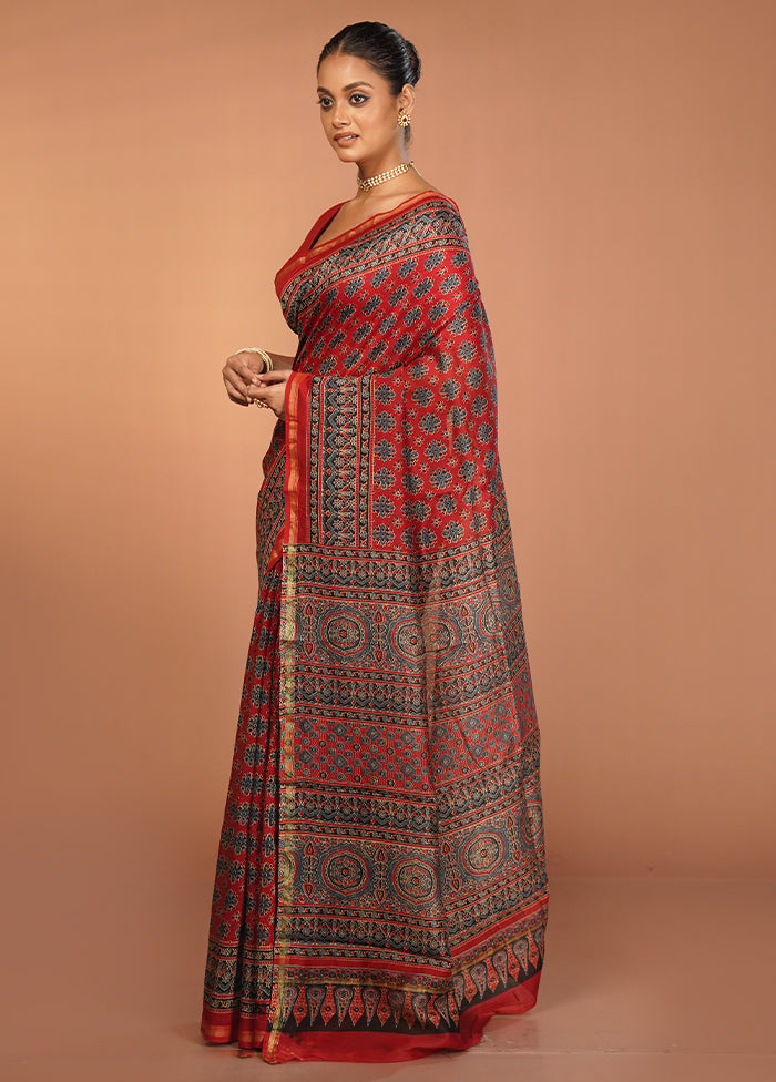 Red Chanderi Silk Saree With Blouse Piece