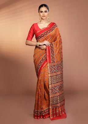 Yellow Chanderi Silk Saree With Blouse Piece