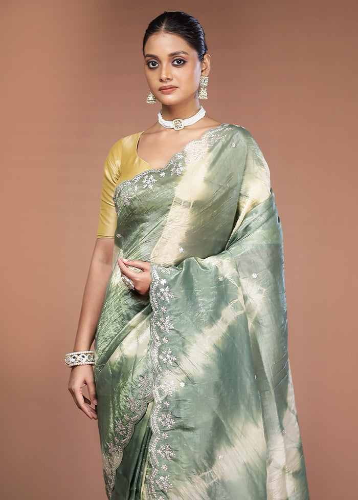 Green Tissue Silk Saree With Blouse Piece