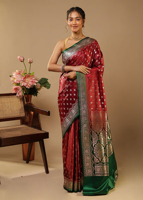 Maroon Banarasi Silk Saree With Blouse Piece