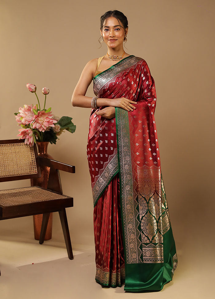 Maroon Banarasi Silk Saree With Blouse Piece
