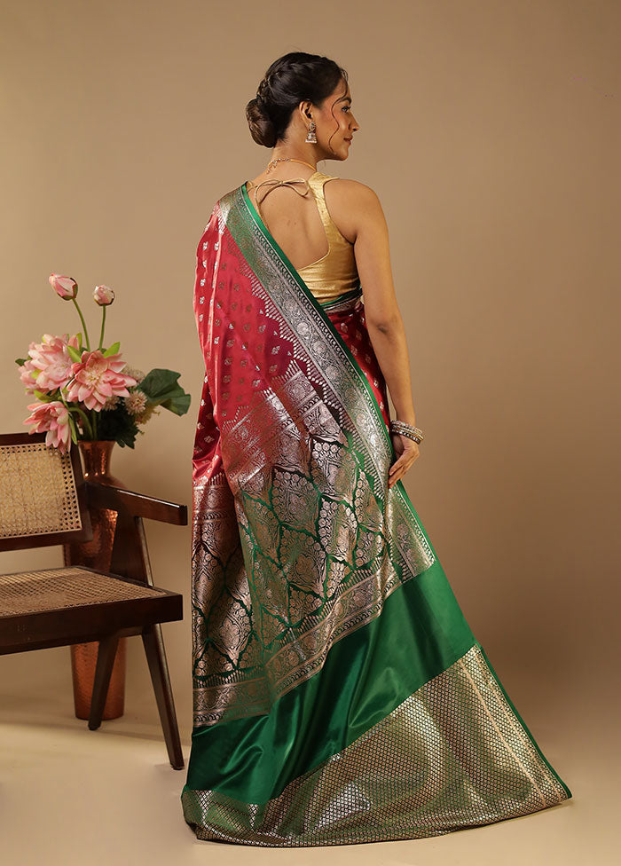 Maroon Banarasi Silk Saree With Blouse Piece