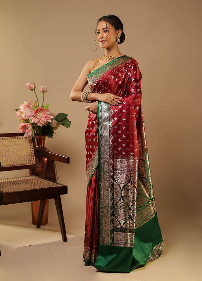 Maroon Banarasi Silk Saree With Blouse Piece