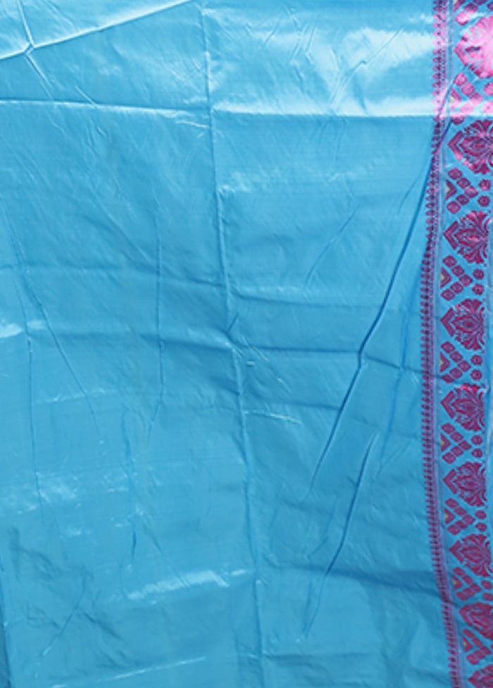 Blue Handloom Assam Pure Silk Saree With Blouse Piece
