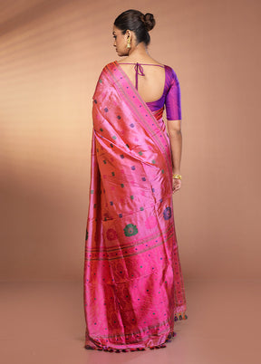 Pink Handloom Assam Pure Silk Saree With Blouse Piece