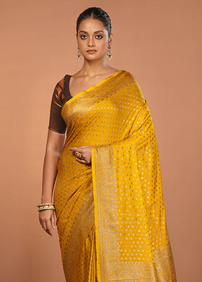 Yellow Dupion Silk Saree With Blouse Piece