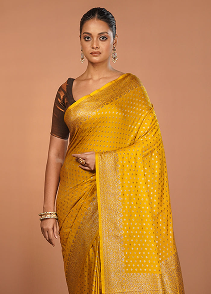Yellow Dupion Silk Saree With Blouse Piece