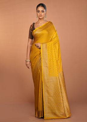 Yellow Dupion Silk Saree With Blouse Piece
